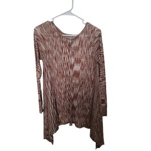 Knox Rose Womens Space Dye Sharkbite Hem Tunic Top Long Sleeve Terracotta Small